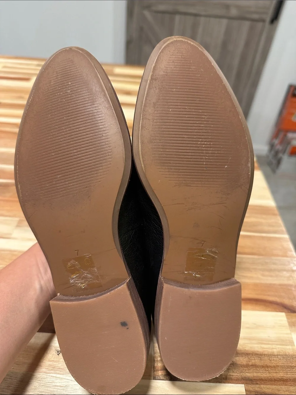 Madewell Black Leather Slip-On Loafers with Brown Heel 462